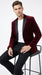 Men’s Burgundy Velvet Tuxedo Blazer with Black Satin Lapel, Crushed Velour Formal Sport Coat