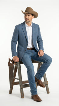 Men’s Light Blue Plaid Western Sport Coat, Business Casual Cowboy Blazer Jacket