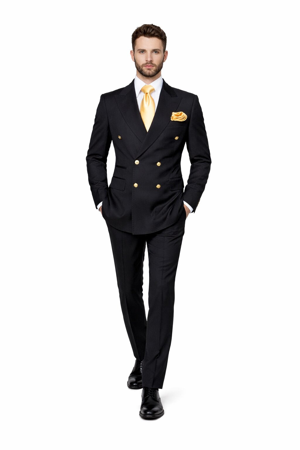 Double Breasted Slim Fit Formal Suit Modern Black Design ROSSI MAN Milano RM1101 - Image 5