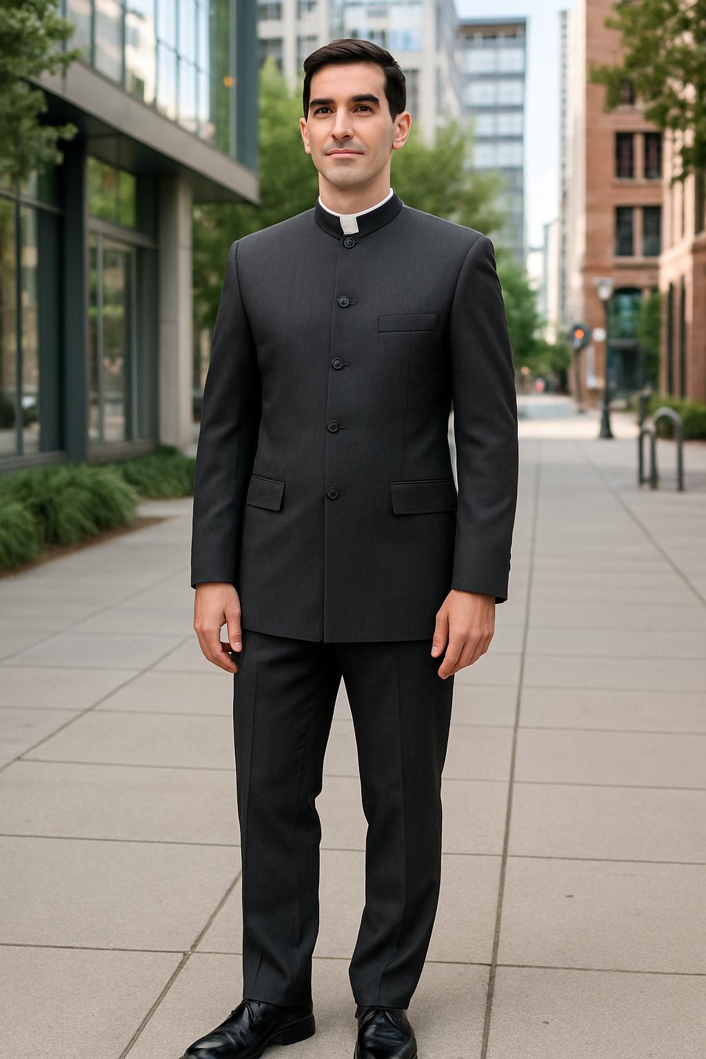 Men's Suit Mandarin Collar Black Pinstripe 5 Button Chinese Nehru Banded Collar Style Three Piece Low Priced Fashion Outfits Suits - Image 8