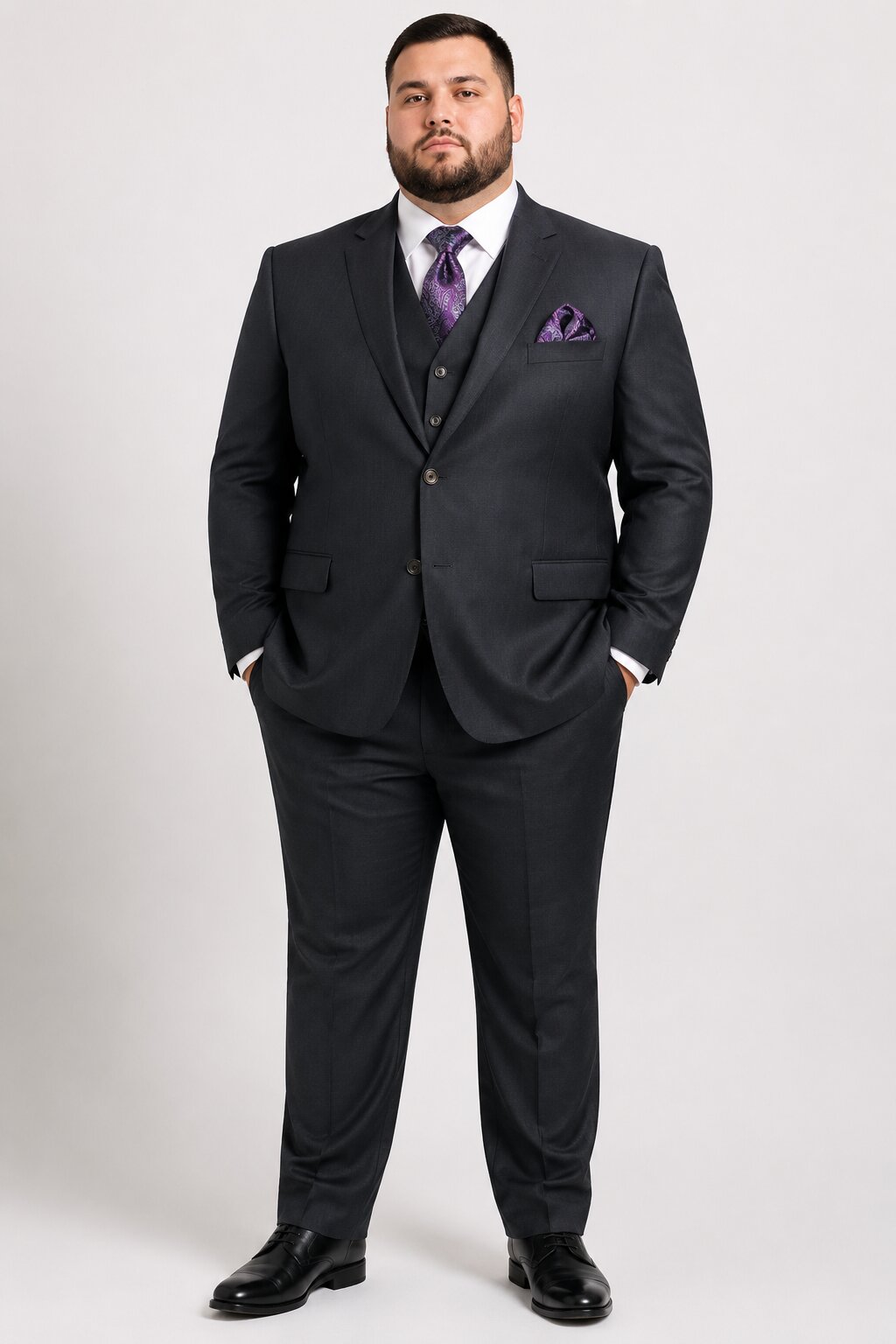 Mens 2 Button  Vested Wool Suit in Eggplant Modern Fit
