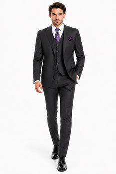 Mens 2 Button Modern Fit Vested Wool Suit in Eggplant
