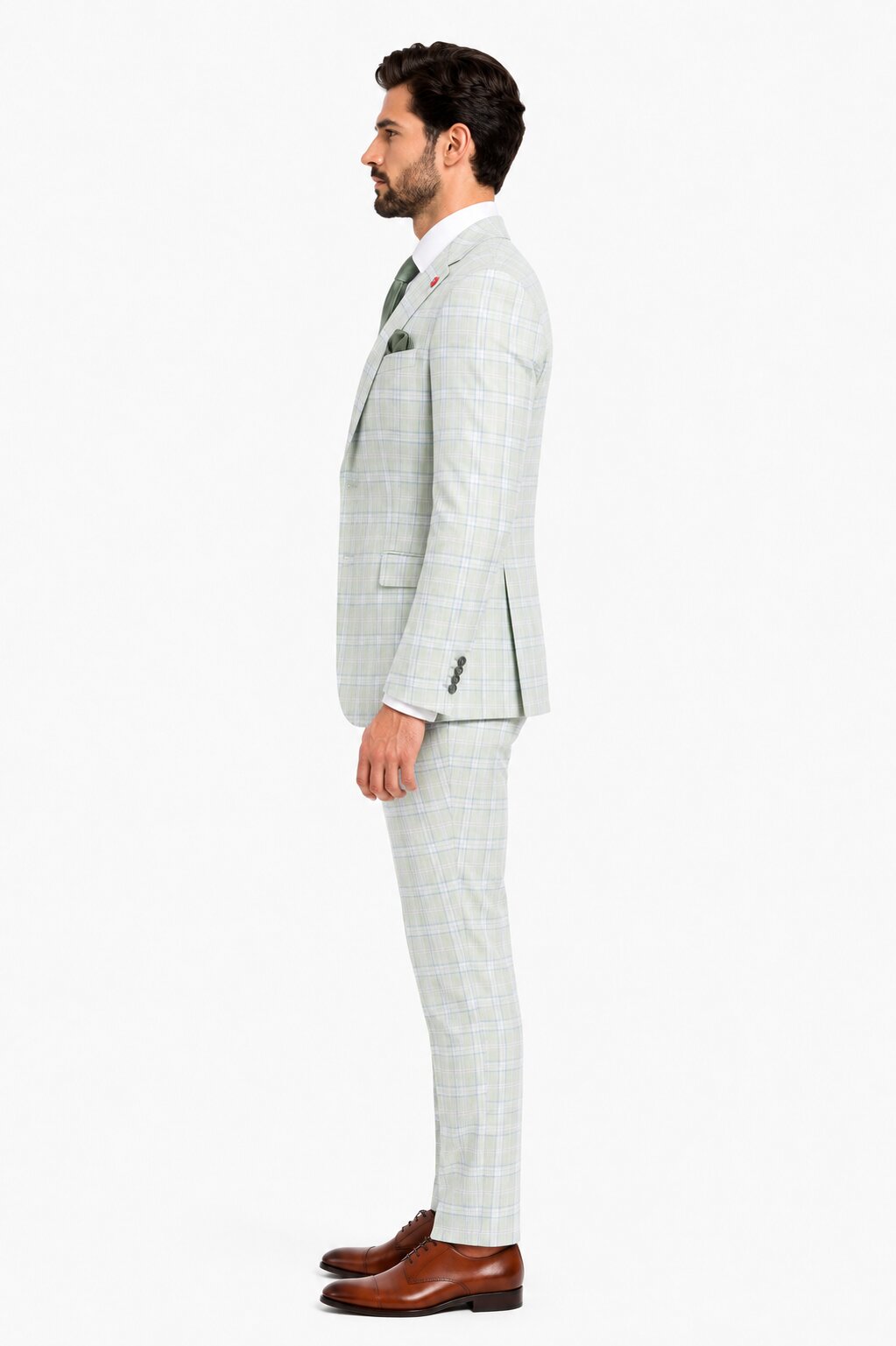 Statement Mens Modern Fit 3 Piece 100% Super 200s Wool Classic Windowpane Suit – Double Breasted Vest