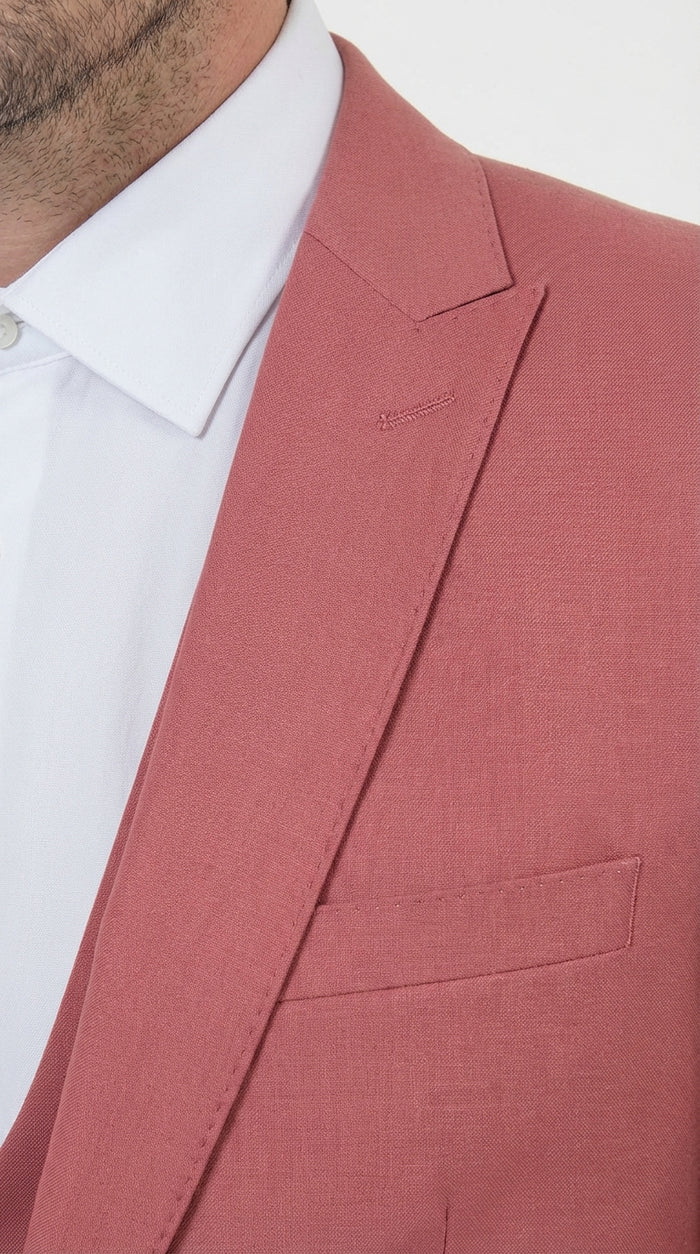 Men’s Dusty Rose Three Piece Suit – Modern Formal 3PC Wedding and Prom Suit - Pink Coloe Modern Fit