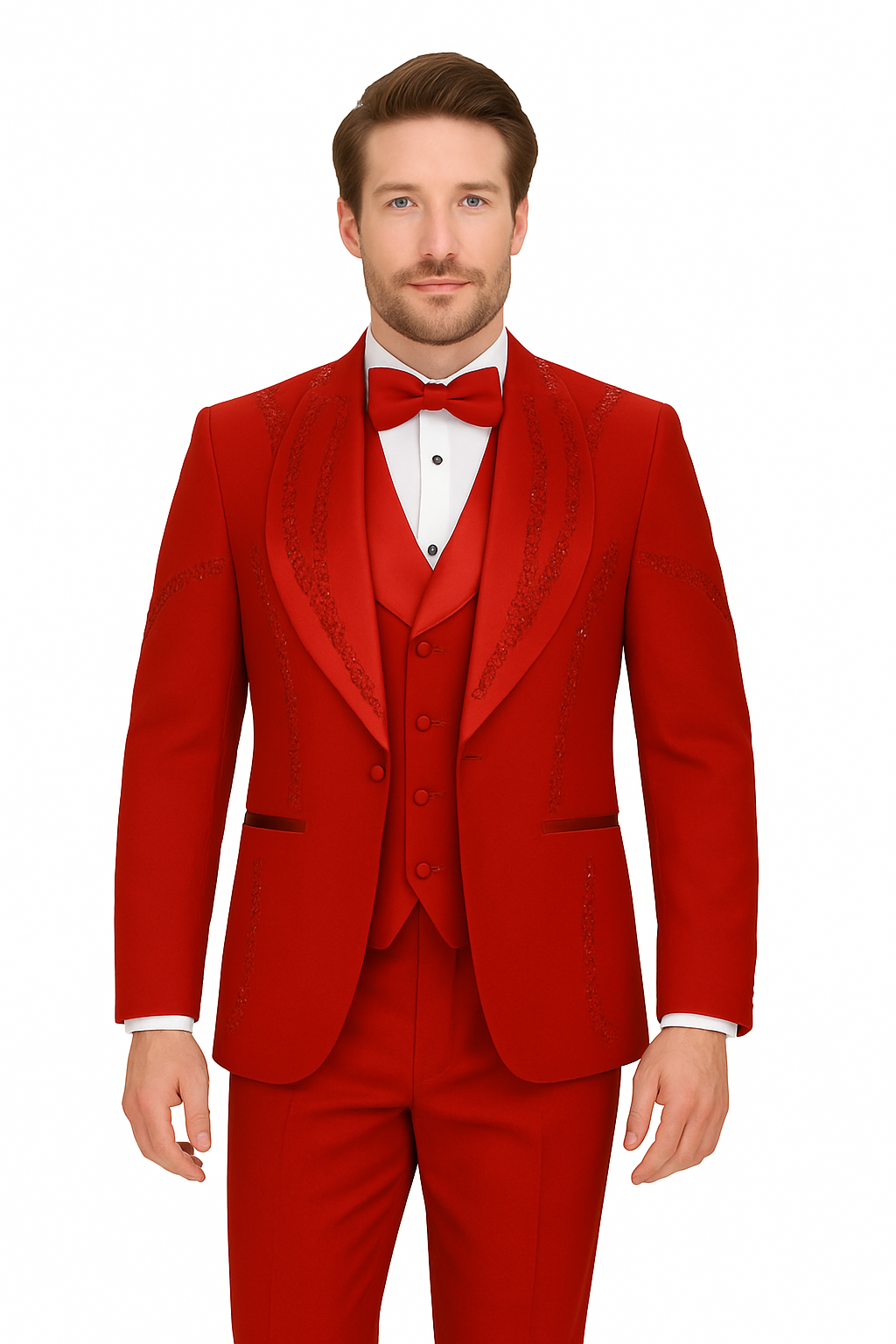 Italian Red Wool 3-Piece Modern Fit Tuxedo - Image 4