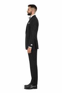 Modern Fit Suit Black Birdseye Pure Wool Suit And Vest For Men