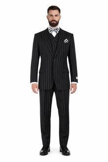 Modern Fit Suit Black Birdseye Pure Wool Suit And Vest For Men