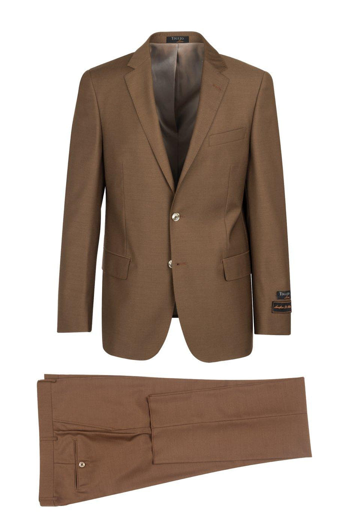 Tiglio Italian Suit - Real Wool Fabric Super 150's Novello Tobacco, Suit in Color Tobacco Modern Fit