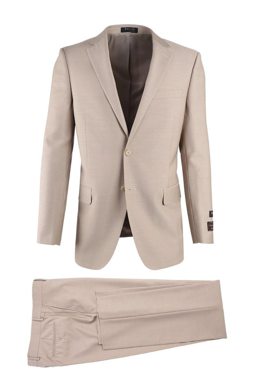 Tiglio Italian Suit - Real Wool Fabric Super 150's Novello Tan, Modern Fit Suit in Color Tan