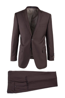 Tiglio Italian Suit - Real Wool Fabric Super 150's Novello Brown, Modern Fit Suit in Color Brown