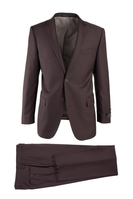 Tiglio Italian Suit - Real Wool Fabric Super 150's Novello Brown, Modern Fit Suit in Color Brown