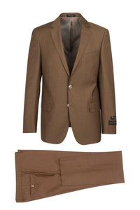 Tiglio Italian Suit - Real Wool Fabric Super 150's Novello Tobacco, Modern Fit Suit in Color Tobacco