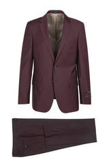Tiglio Italian Suit - Real Wool Fabric Super 150's Novello Burgundy,  Suit in Color Burgundy Modern Fit