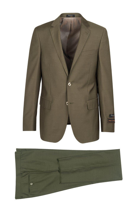 Tiglio Italian Suit - Real Wool Fabric Super 150's Novello Olive, Modern Fit Suit in Color Olive