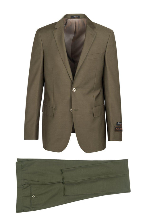 Tiglio Italian Suit - Real Wool Fabric Super 150's Novello Olive, Modern Fit Suit in Color Olive