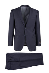 Tiglio Italian Suit - Real Wool Fabric Super 150's Novello Navy, Modern Fit Suit in Color Navy Modern Fit