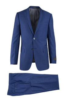 Tiglio Italian Suit - Real Wool Fabric Super 150's Novello F.Blue, Modern Fit Suit in Color Blue