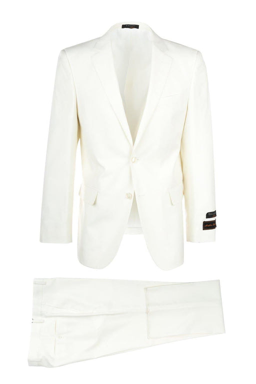 Tiglio Italian Suit - Real Wool Fabric Super 150's Novello Off-White, Modern Fit Suit in Color Off-White
