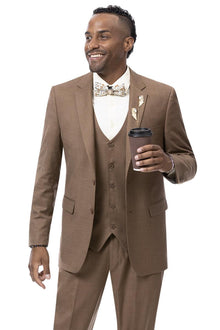 Modern Fit Rust Brown Sharkskin Suit with Vest by EJ Samuel