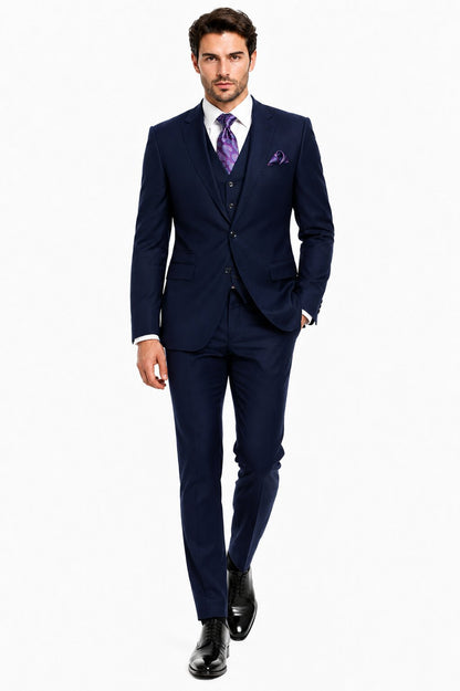 Mens 2 Button  Vested Wool Suit in Eggplant Modern Fit