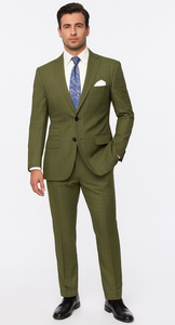 Catania Collection - Modern Fit Windowpane Suit 2 Piece in Olive