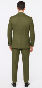 Catania Collection - Modern Fit Windowpane Suit 2 Piece in Olive
