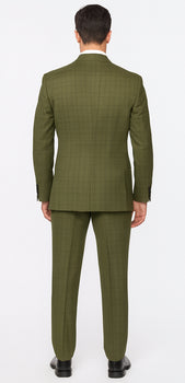 Catania Collection - Modern Fit Windowpane Suit 2 Piece in Olive - Image 7