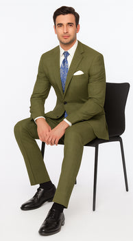 Catania Collection - Modern Fit Windowpane Suit 2 Piece in Olive - Image 3
