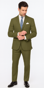 Catania Collection - Modern Fit Windowpane Suit 2 Piece in Olive