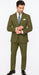 Catania Collection - Modern Fit Windowpane Suit 2 Piece in Olive