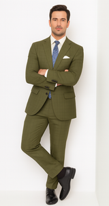 Catania Collection - Modern Fit Windowpane Suit 2 Piece in Olive