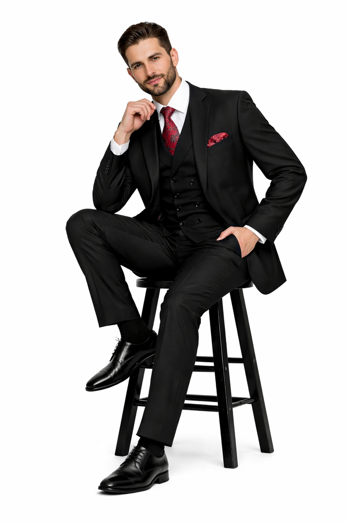 Modern Fit Wool Feel Two Button Jacket with Suit Black