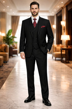 Modern Fit Wool Feel Two Button Jacket with Suit Black