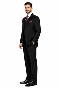 Modern Fit Wool Feel Two Button Jacket with Suit Black