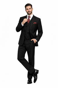 Modern Fit Wool Feel Two Button Jacket with Suit Black
