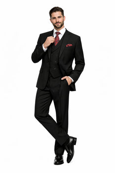 Modern Fit Wool Feel Two Button Jacket with Suit Black