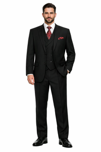Modern Fit Wool Feel Two Button Jacket with Suit Black