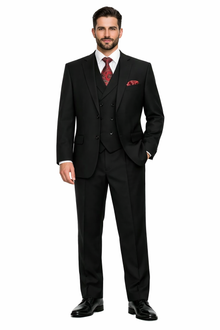 Modern Fit Wool Feel Two Button Jacket with Suit Black