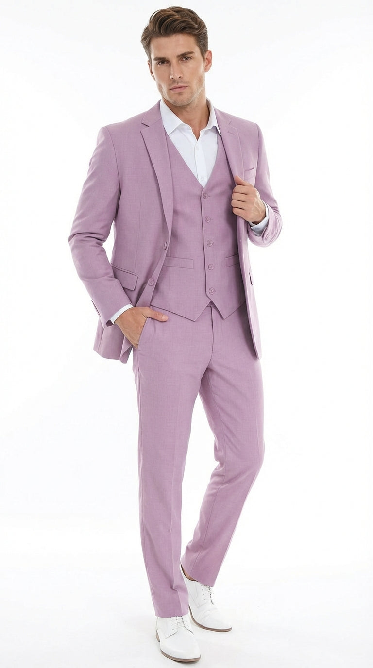 Men’s Dusty Rose 3 Piece Suit – Modern Pink Formal Suit Set for Wedding, Prom and Special Events Pinkish Color Modern Fit