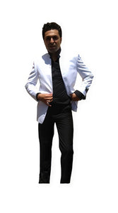 Men's White  Collarless Groom Wedding Blazer