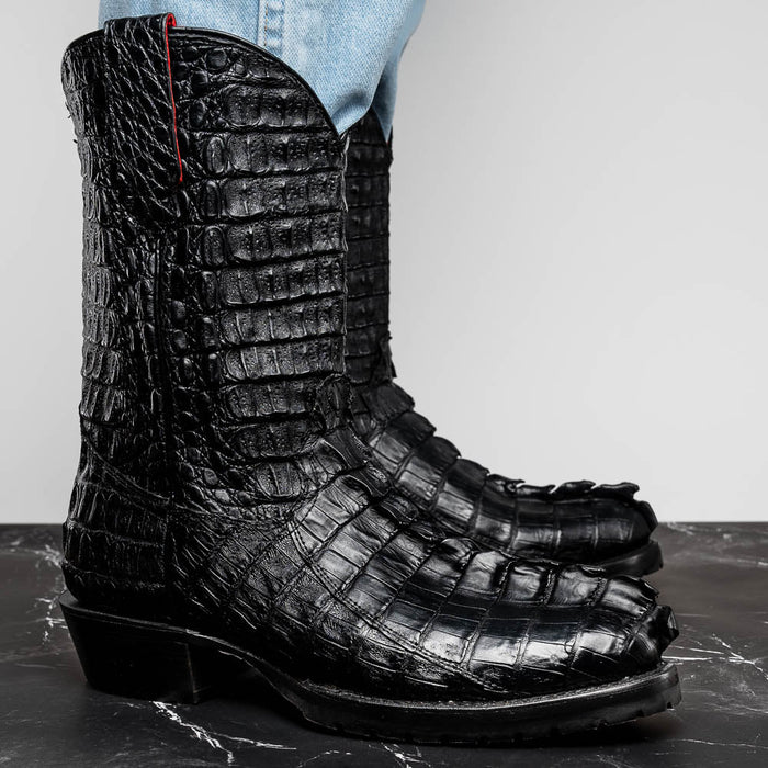 Marco Di Milano Marlboro Black Hornback Crocodile Tail Tractor Sole Cowboy Boots - Image 11
