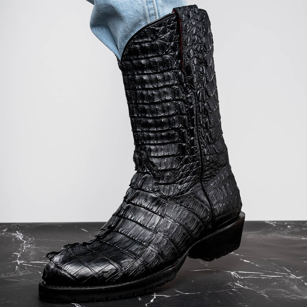Marco Di Milano Marlboro Black Hornback Crocodile Tail Tractor Sole Cowboy Boots - Image 10