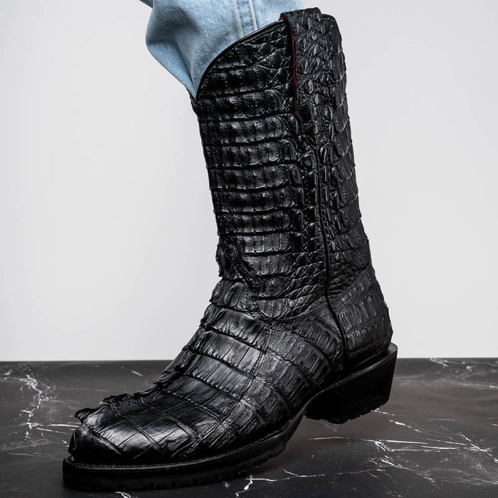 Marco Di Milano Marlboro Black Hornback Crocodile Tail Tractor Sole Cowboy Boots - Image 10