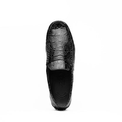 Zelli Monza Caiman Crocodile Penny Loafer Driving Shoes in Black