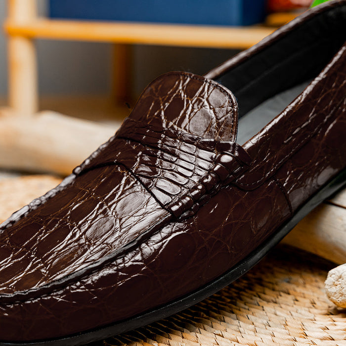 Zelli Monza Genuine Caiman Crocodile Driving Loafers in Nicotine
