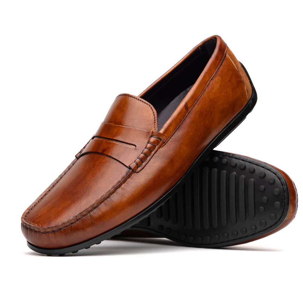 Zelli Monza Hand Burnished Calfskin Driving Loafers in Cognac