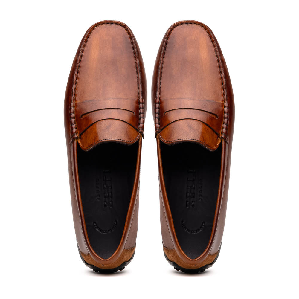 Zelli Monza Hand Burnished Calfskin Driving Loafers in Cognac