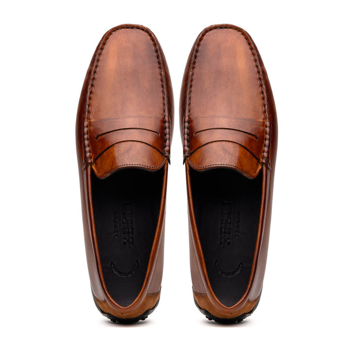 Zelli Monza Hand Burnished Calfskin Driving Loafers in Cognac