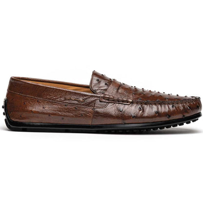 Zelli Monza Genuine Ostrich Quill Driving Loafers in Brown