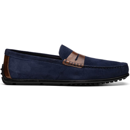Zelli Monza Suede and Hand-Burnished Calfskin Driving Loafers in Navy